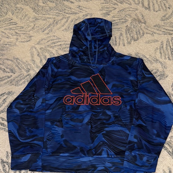 Adidas Blue and Black Patterned Hoodie Youth Med (10/12) - Picture 1 of 3
